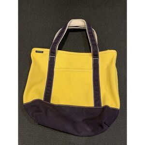 Lands End Canvas Tote Bag Navy Blue Yellow Medium